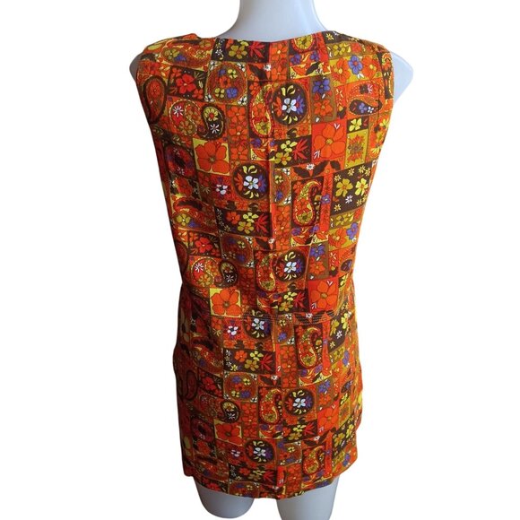 Small True Vintage 1970s Floral Patchwork Sleeveless Tunic Dress Boho Handmade - Picture 6 of 7